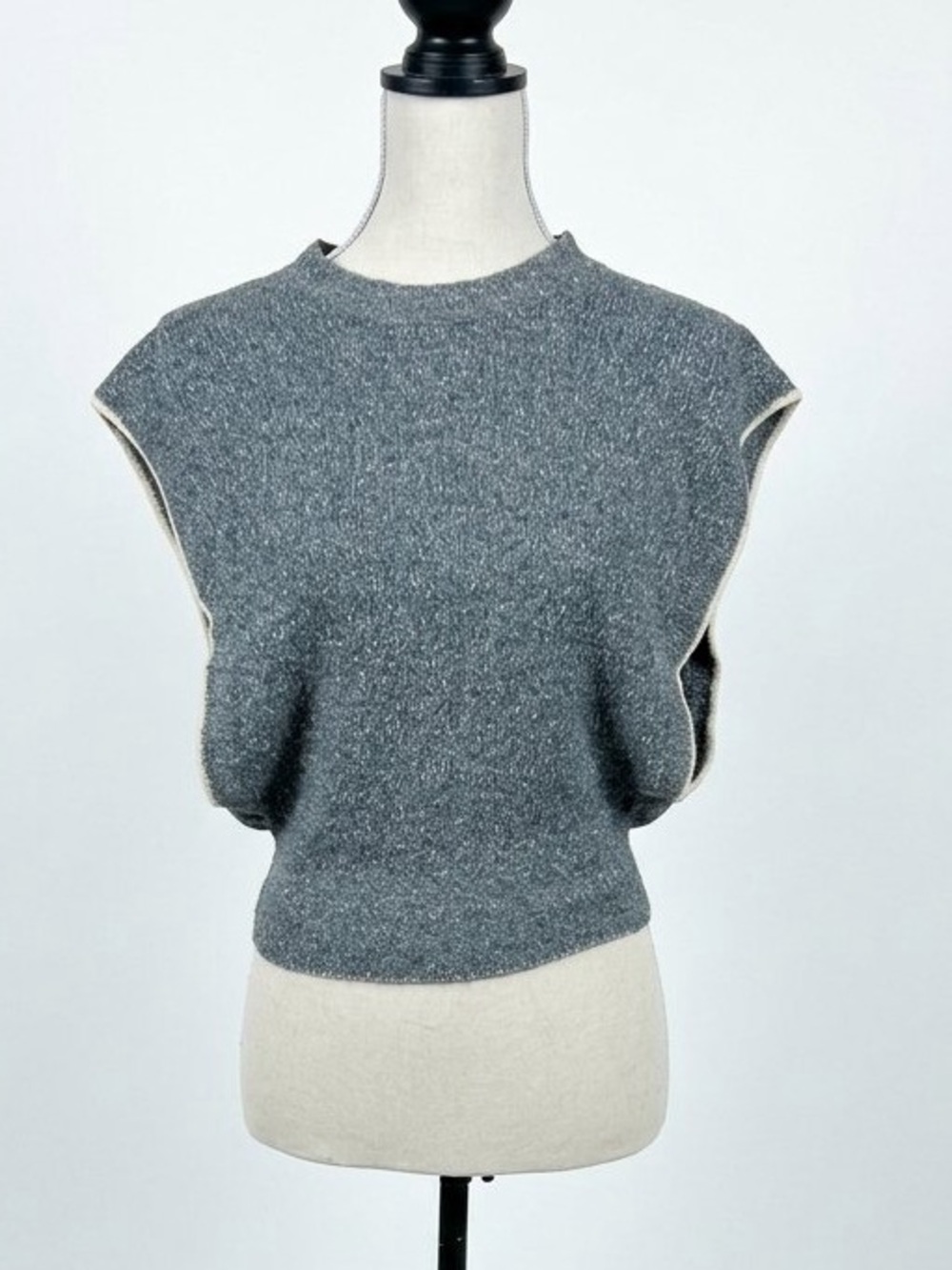 Vintage 80's Heidi Silk Angora Grey Sleeveless Sweater Knit Vest L (Small)